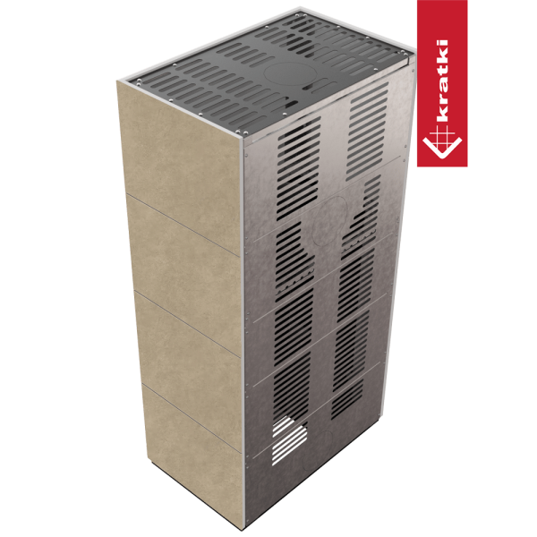 Kominek modułowy KRATKI FLOKI BOX 8 kW Ø 160 zabudowa ze spieku FOKOS RENA czarne wyłożenie