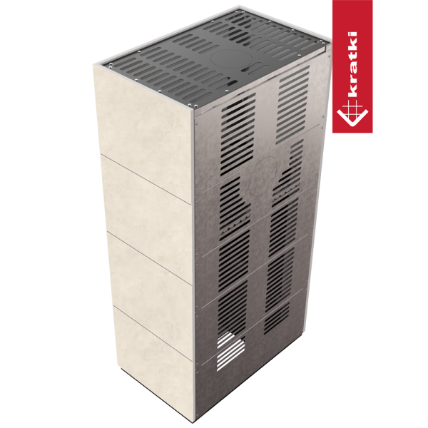 Kominek modułowy KRATKI FLOKI BOX 8 kW Ø 160 zabudowa ze spieku FOKOS TALCO czarne wyłożenie