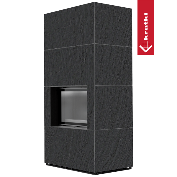 Kominek modułowy KRATKI FLOKI BOX 8 kW Ø 160 zabudowa ze spieku NATURALI ARDESIA NERO A SPACCO czarne wyłożenie