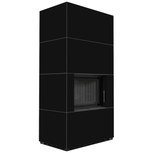 Kominek modułowy KRATKI FLOKI BOX 8 kW Ø 160 zabudowa ze spieku NERO ASSOLUTO czarne wyłożenie