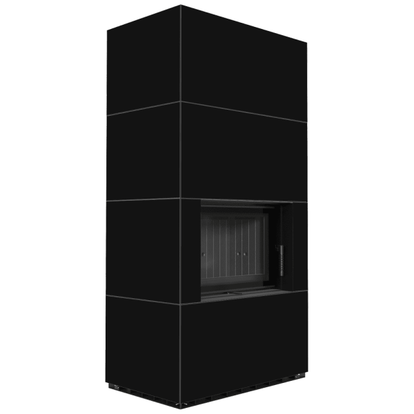 Kominek modułowy KRATKI FLOKI BOX 8 kW Ø 160 zabudowa ze spieku NERO ASSOLUTO czarne wyłożenie