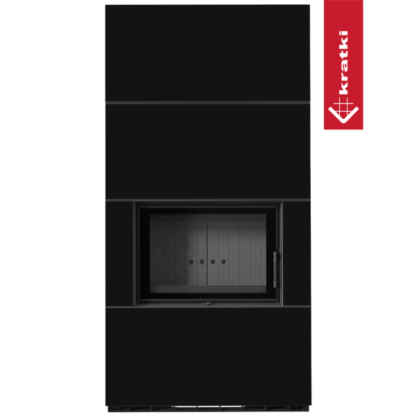 Kominek modułowy KRATKI FLOKI BOX 8 kW Ø 160 zabudowa ze spieku NERO ASSOLUTO czarne wyłożenie