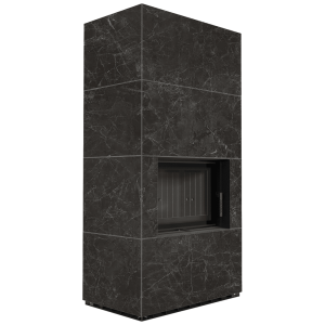 Kominek modułowy KRATKI FLOKI BOX 8 kW Ø 160 zabudowa ze spieku NATURALI NERO GRECO czarne wyłożenie