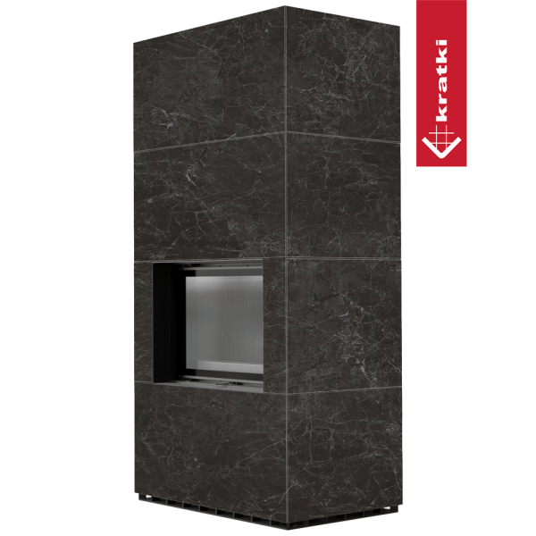 Kominek modułowy KRATKI FLOKI BOX 8 kW Ø 160 zabudowa ze spieku NATURALI NERO GRECO czarne wyłożenie