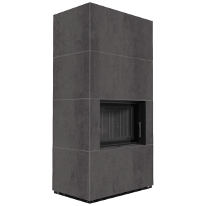 Kominek modułowy KRATKI FLOKI BOX 8 kW Ø 160 zabudowa ze spieku NATURALI PIETRA DI SAVOIA ANTRANCITE BOCCIARDATA czarne wyłożenie
