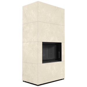 Kominek modułowy KRATKI FLOKI BOX 8 kW Ø 160 zabudowa ze spieku OXIDE BIANCO czarne wyłożenie