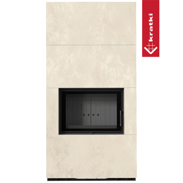 Kominek modułowy KRATKI FLOKI BOX 8 kW Ø 160 zabudowa ze spieku OXIDE BIANCO czarne wyłożenie
