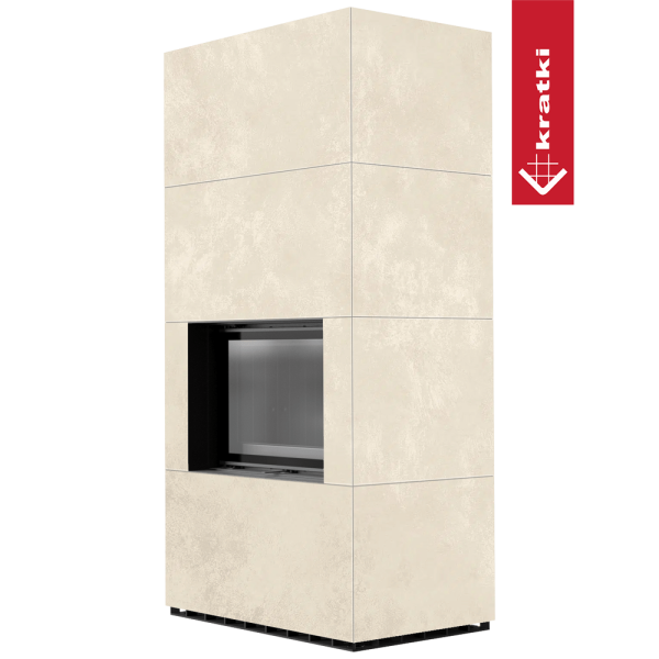 Kominek modułowy KRATKI FLOKI BOX 8 kW Ø 160 zabudowa ze spieku OXIDE BIANCO czarne wyłożenie