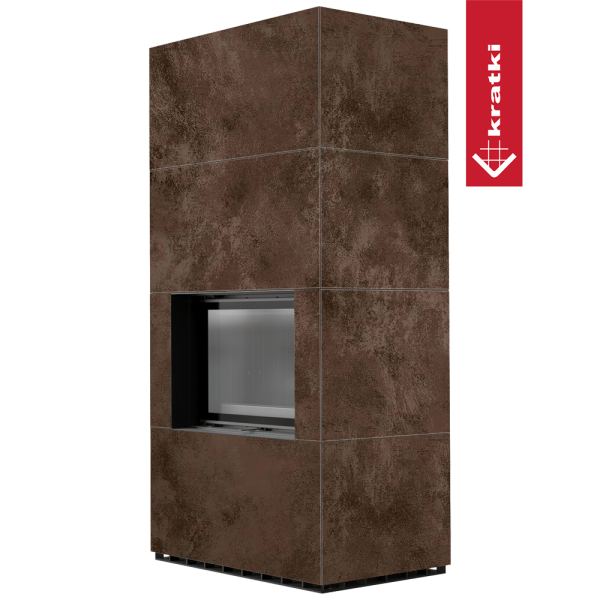 Kominek modułowy KRATKI FLOKI BOX 8 kW Ø 160 zabudowa ze spieku OXIDE MORO czarne wyłożenie
