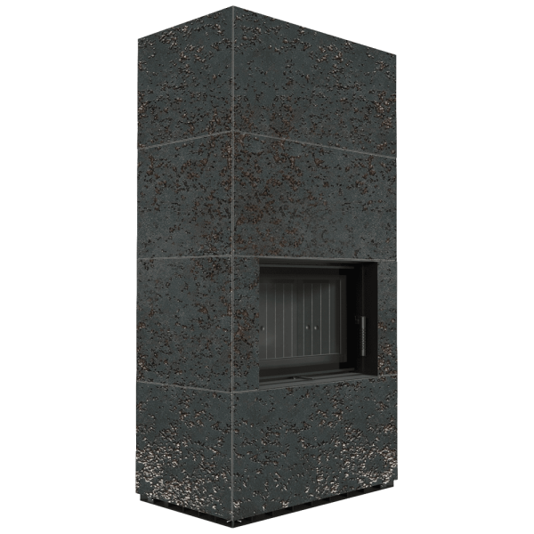 Kominek modułowy KRATKI FLOKI BOX 8 kW Ø 160 zabudowa ze spieku OXIDE NERO czarne wyłożenie