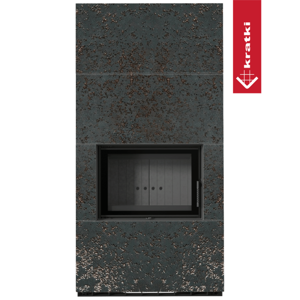 Kominek modułowy KRATKI FLOKI BOX 8 kW Ø 160 zabudowa ze spieku OXIDE NERO czarne wyłożenie