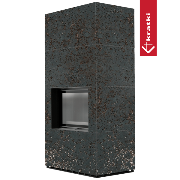 Kominek modułowy KRATKI FLOKI BOX 8 kW Ø 160 zabudowa ze spieku OXIDE NERO czarne wyłożenie