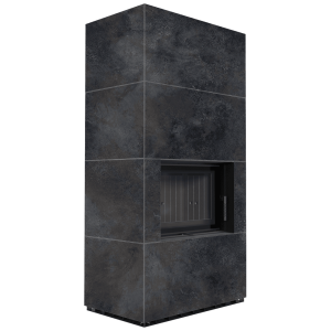 Kominek modułowy KRATKI FLOKI BOX 8 kW Ø 160 zabudowa ze spieku OSSIDO NERO czarne wyłożenie