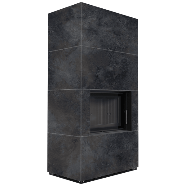 Kominek modułowy KRATKI FLOKI BOX 8 kW Ø 160 zabudowa ze spieku OSSIDO NERO czarne wyłożenie