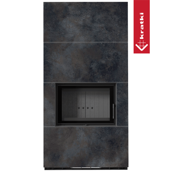 Kominek modułowy KRATKI FLOKI BOX 8 kW Ø 160 zabudowa ze spieku OSSIDO NERO czarne wyłożenie