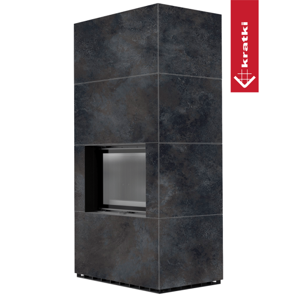 Kominek modułowy KRATKI FLOKI BOX 8 kW Ø 160 zabudowa ze spieku OSSIDO NERO czarne wyłożenie