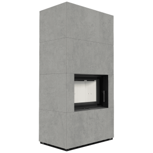 Kominek modułowy KRATKI FLOKI BOX 8 kW Ø 160 zabudowa ze spieku CEMENTO GRIGIO BOCCIARDATA z domykaniem