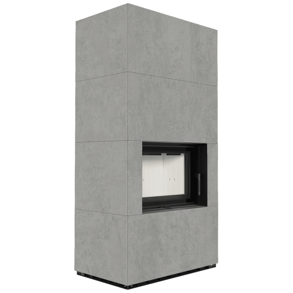 Kominek modułowy KRATKI FLOKI BOX 8 kW Ø 160 zabudowa ze spieku CEMENTO GRIGIO BOCCIARDATA z domykaniem