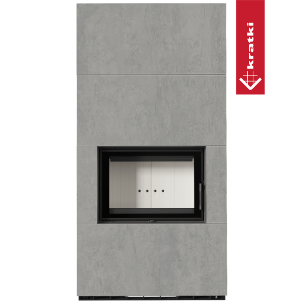 Kominek modułowy KRATKI FLOKI BOX 8 kW Ø 160 zabudowa ze spieku CEMENTO GRIGIO BOCCIARDATA z domykaniem