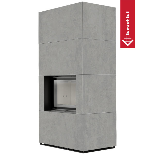 Kominek modułowy KRATKI FLOKI BOX 8 kW Ø 160 zabudowa ze spieku CEMENTO GRIGIO BOCCIARDATA z domykaniem