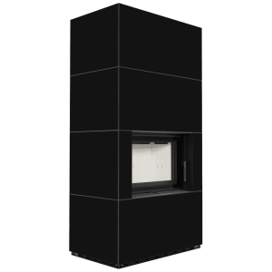 Kominek modułowy KRATKI FLOKI BOX 8 kW Ø 160 zabudowa ze spieku NERO ASSOLUTO z domykaniem