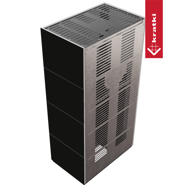 Kominek modułowy KRATKI FLOKI BOX 8 kW Ø 160 zabudowa ze spieku NERO ASSOLUTO