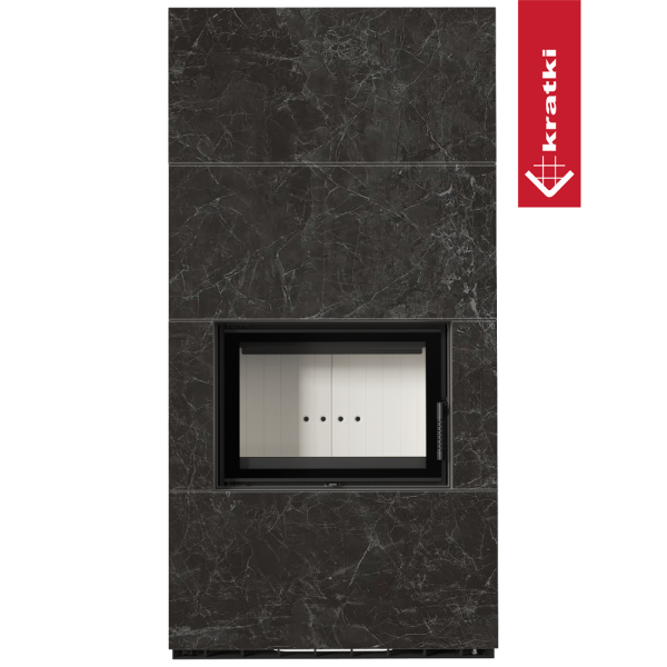 Kominek modułowy KRATKI FLOKI BOX 8 kW Ø 160 zabudowa ze spieku NATURALI NERO GRECO