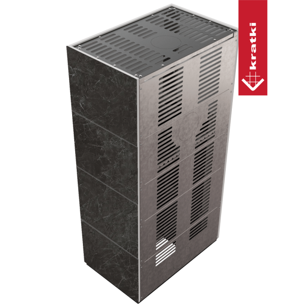 Kominek modułowy KRATKI FLOKI BOX 8 kW Ø 160 zabudowa ze spieku NATURALI NERO GRECO