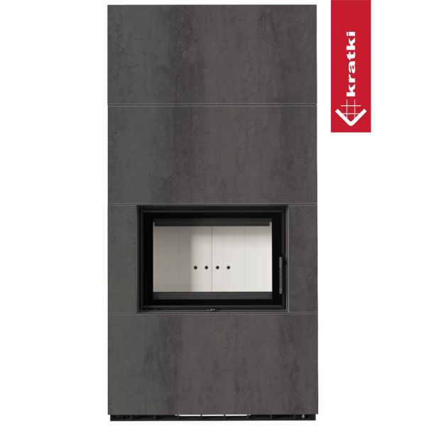 Kominek modułowy KRATKI FLOKI BOX 8 kW Ø 160 zabudowa ze spieku NATURALI PIETRA DI SAVOIA ANTRANCITE BOCCIARDATA