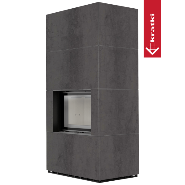 Kominek modułowy KRATKI FLOKI BOX 8 kW Ø 160 zabudowa ze spieku NATURALI PIETRA DI SAVOIA ANTRANCITE BOCCIARDATA