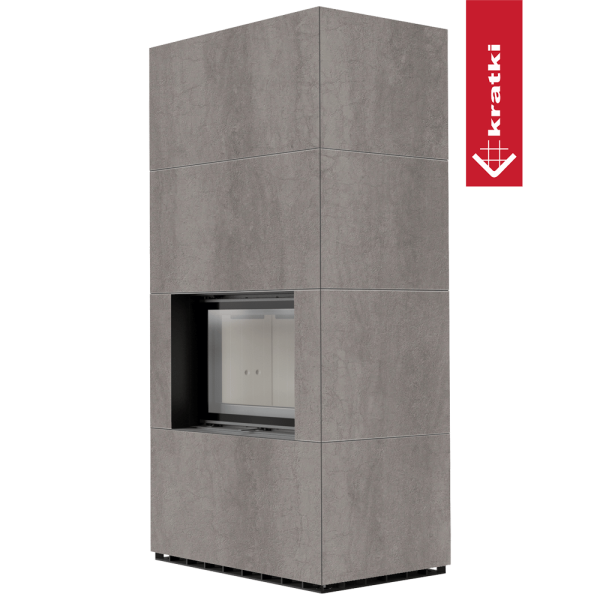 Kominek modułowy KRATKI FLOKI BOX 8 kW Ø 160 zabudowa ze spieku NATURALI PIETRA DI SAVOIA GRIGIA BOCCIARDATA