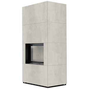 Kominek modułowy KRATKI FLOKI BOX 8 kW Ø 160 zabudowa ze spieku NATURALI PIETRA DI SAVOIA PERLA BOCCIARDATA