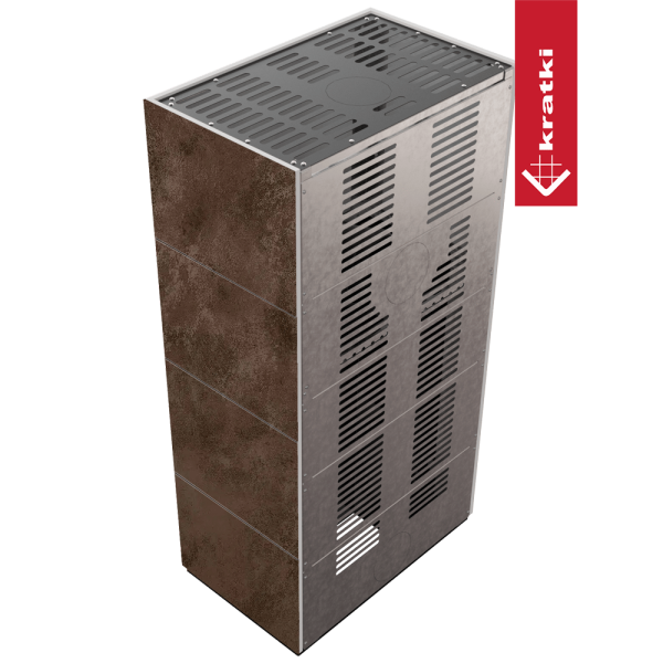 Kominek modułowy KRATKI FLOKI BOX 8 kW Ø 160 zabudowa ze spieku OXIDE MORO z domykaniem