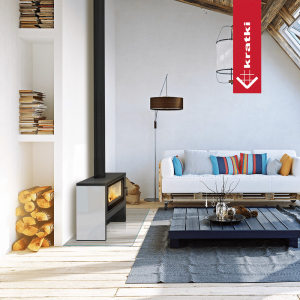 Piec stalowy KRATKI JUNO 12 kW Ø 160 biały panel