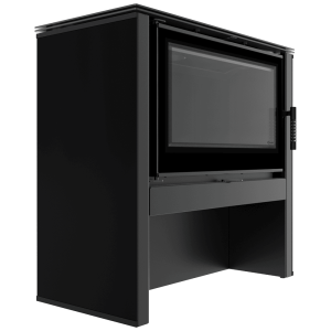 Piec stalowy KRATKI JUNO 12 kW Ø 160 czarny panel czarne wyłożenie