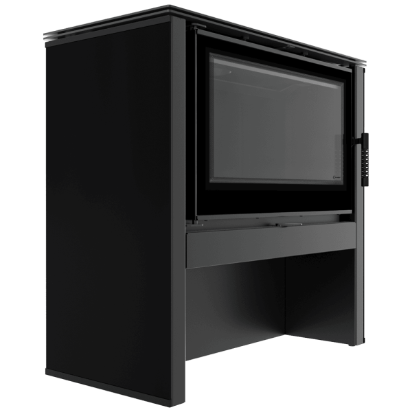 Piec stalowy KRATKI JUNO 12 kW Ø 160 czarny panel czarne wyłożenie