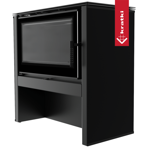 Piec stalowy KRATKI JUNO 12 kW Ø 160 czarny panel czarne wyłożenie
