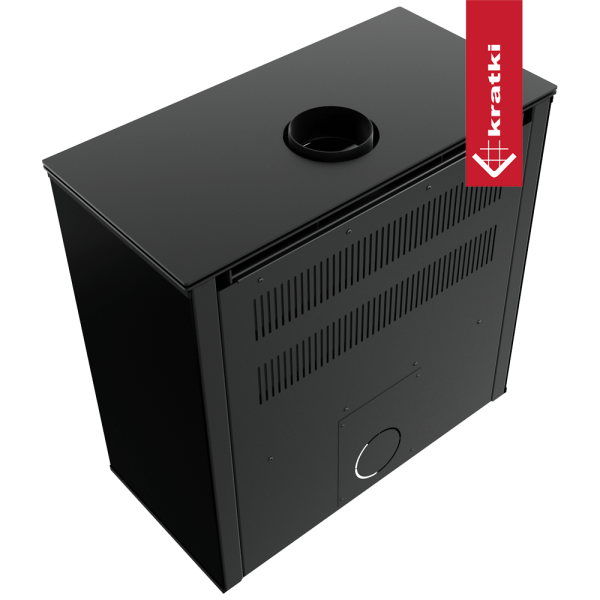 Piec stalowy KRATKI JUNO 12 kW Ø 160 czarny panel czarne wyłożenie
