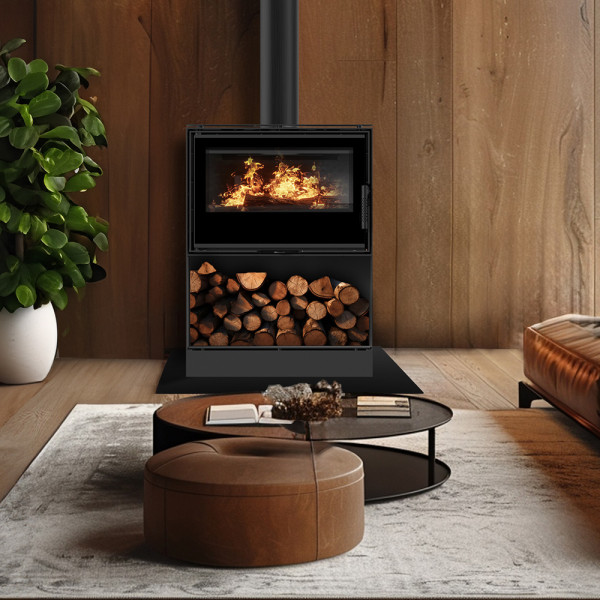 Piec stalowy KRATKI KARI 70 Ø 150 8 kW kominek w zabudowie wnęka na drewno