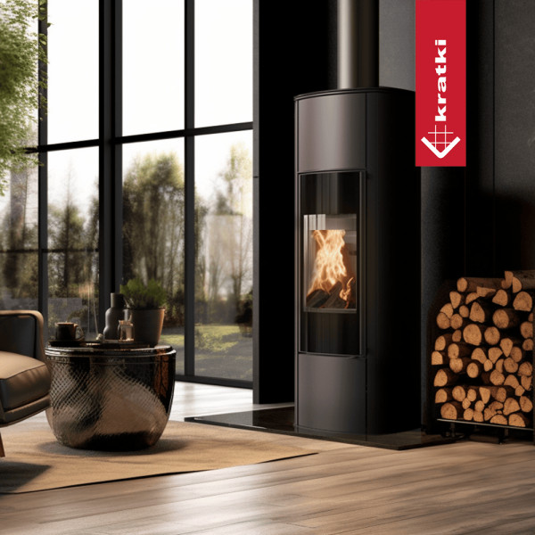 Piec wolnostojący stalowy KRATKI AB ENYO R Wysoki 5,5 kW Ø 100/150