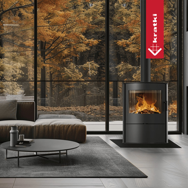 Piec stalowy koza KRATKI AB/S/2/ROLLO Ø 150 10 kW czarne wyłożenie