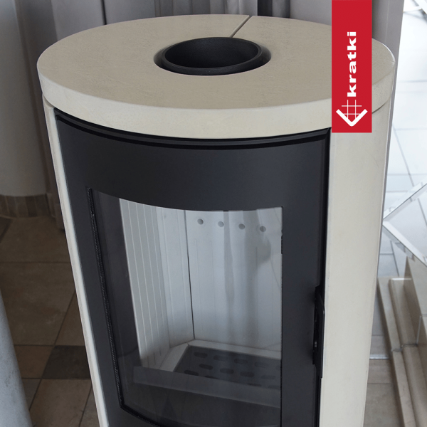 Piec stalowy koza KRATKI AB S/DR/ECO 5,5 kW Ø 150 okładzina ozdobna krem z domykaniem