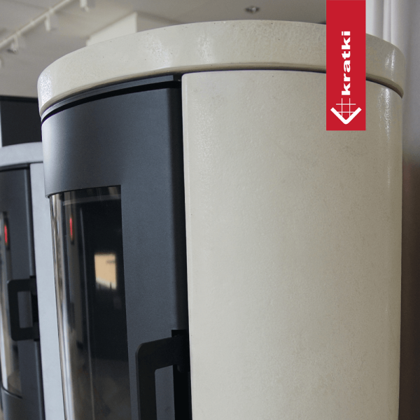 Piec stalowy koza KRATKI AB S/DR ECO 5,5 kW Ø 150 okładzina ozdobna krem czarne wyłożenie