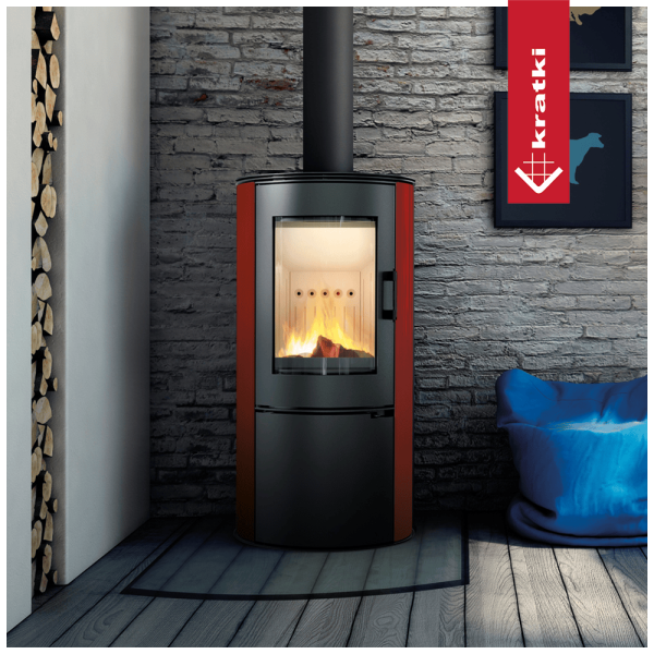 Piec stalowy kaflowy koza KRATKI AB S/DR Ø 150 8 kW czerwony kafel