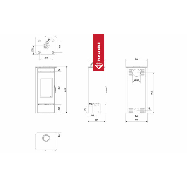 Piec stalowy KRATKI TITAN GLASS Ø 150 11 kW z domykaniem