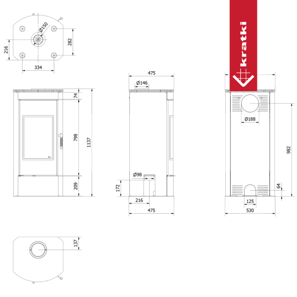Piec stalowy koza KRATKI TITAN Panorama Ø 150 11 kW