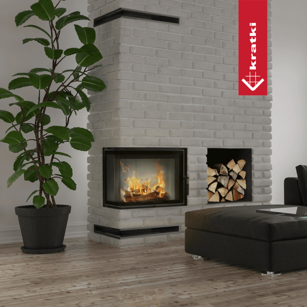 Inteligentny kominek KRATKI LUCY SLIM lewy BS 8 kW Ø 160 czarne wyłożenie MSK GLASS