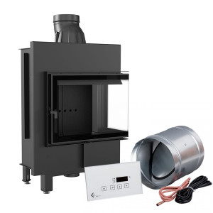 Inteligentny kominek KRATKI LUCY SLIM prawy BS 8 kW Ø 160 czarne wyłożenie MSK GLASS