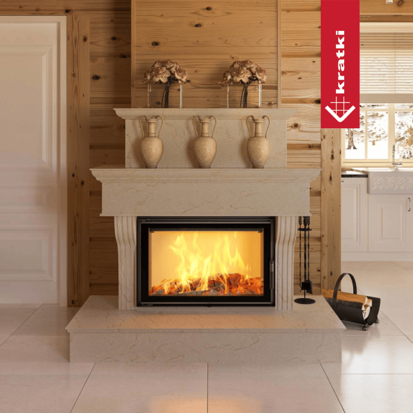 Inteligentny kominek powietrzny KRATKI LUCY 14 kW Ø 200 czarne wyłożenie MSK GLASS