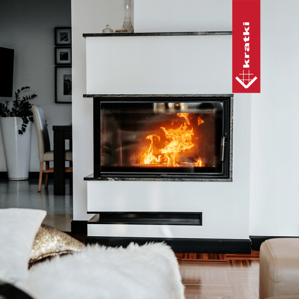 Kominek powietrzny stalowy KRATKI LUCY SLIM lewy BS 10 kW Ø 160 czarne wyłożenie
